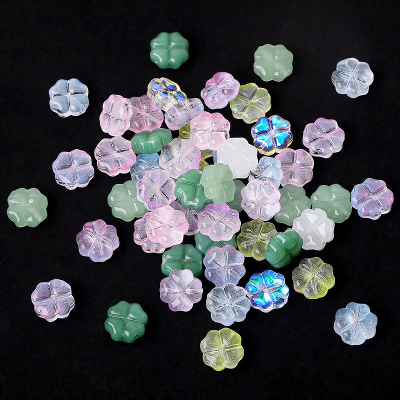 20pcs Glass Four Leaf Flower Shape Beads for Jewelry Making and Crafts