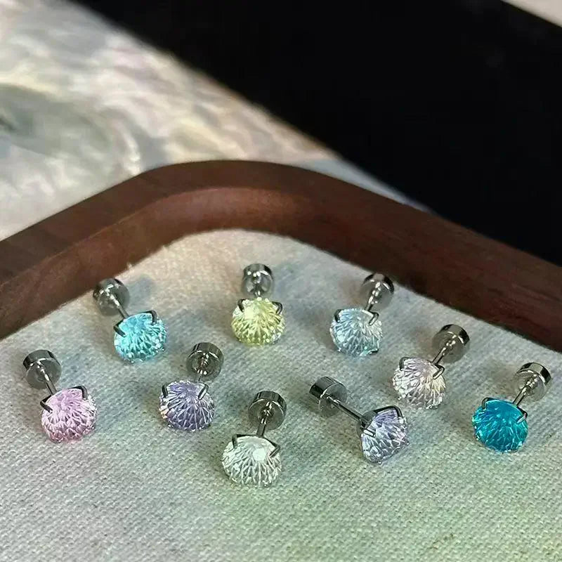Multicolor Crystal Stud Earrings for Women Hypoallergenic Stainless Steel Jewelry