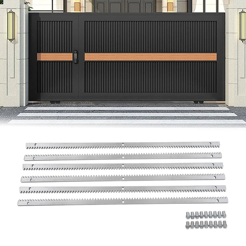 6-Piece Steel Gear Racks for Sliding Gates, 1M Length, Rust-Resistant