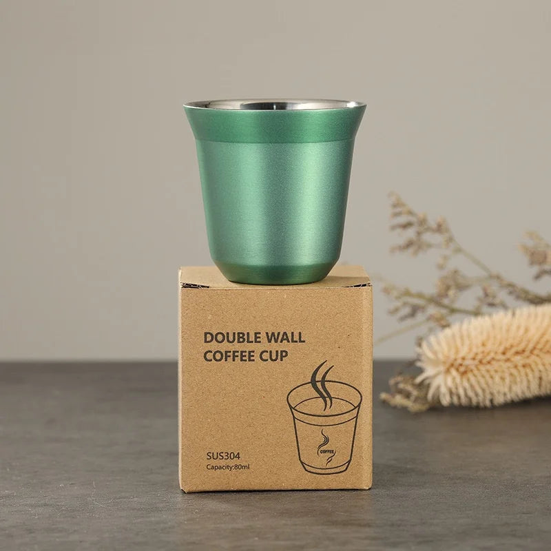Stainless Steel Double-Layer Coffee Cup 80ml Vacuum Water Mug - Multiple Colors