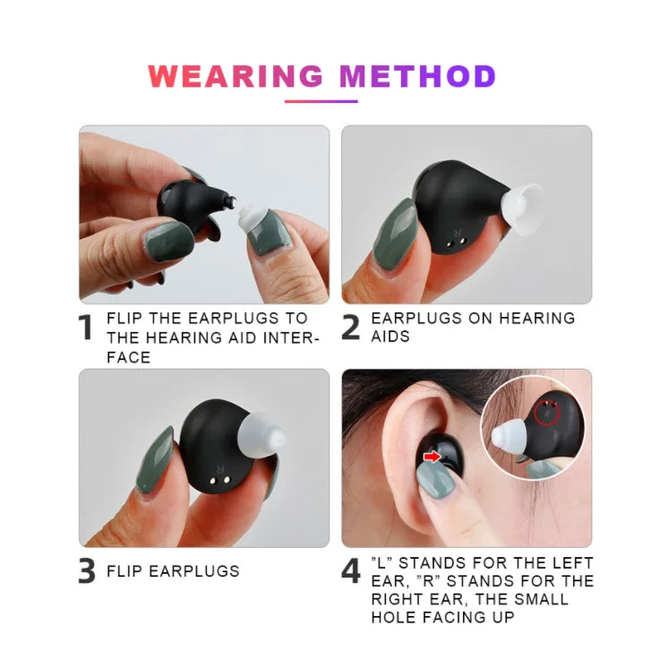 Digital In-Ear Hearing Aid Amplifier Rechargeable Sound Enhancer - Black/White