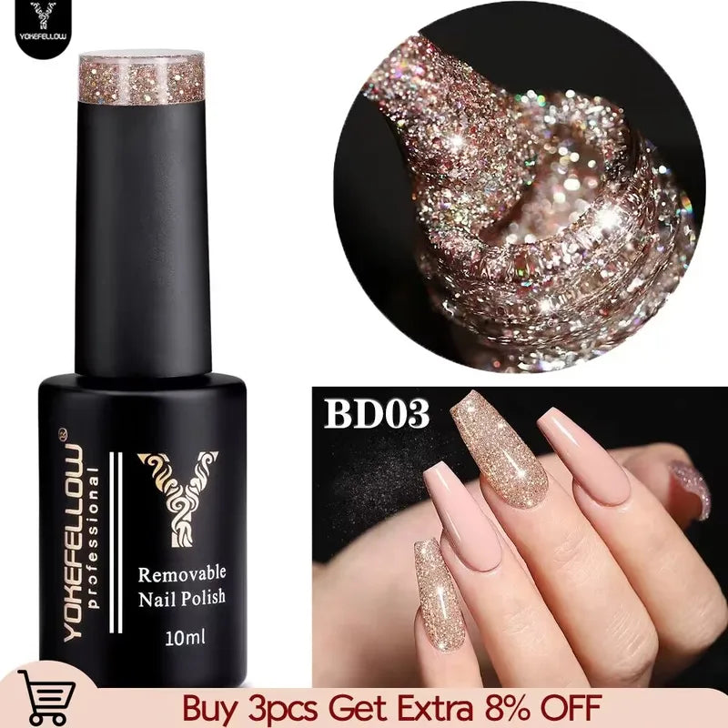 Reflective Glitter Gel Nail Polish 10ml UV Soak Off Varnish for Manicure