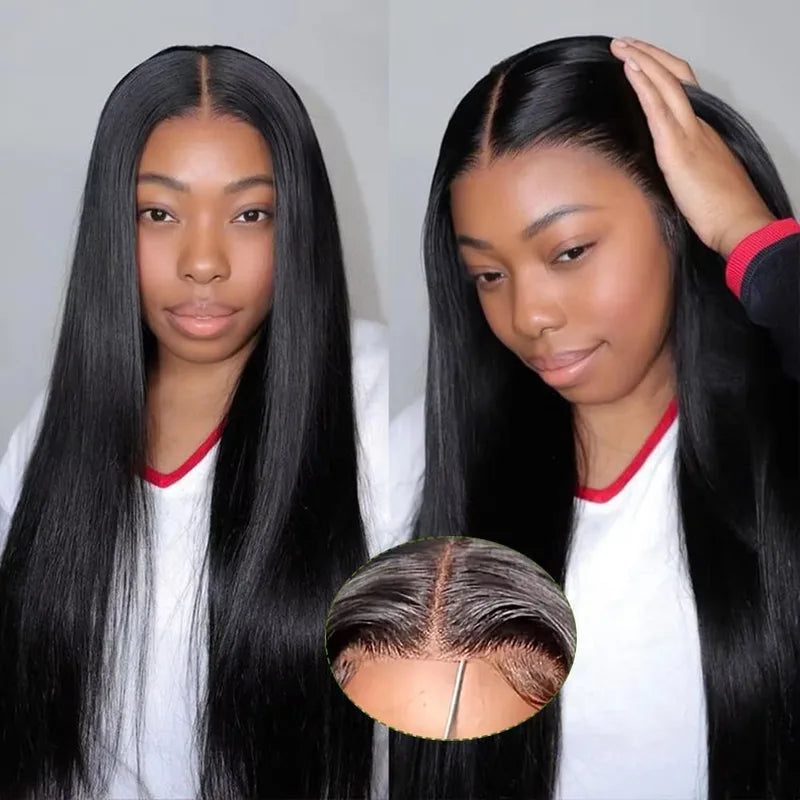 Pre Plucked 40 Inch Human Hair Wigs with Lace Frontal & Baby Hair, Glueless, Bone Straight