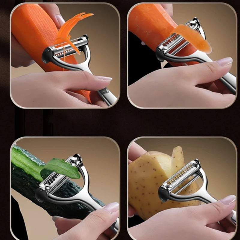 2in1 Stainless Steel Vegetable Peeler and Julienne Tool - Multi-function Kitchen Grater