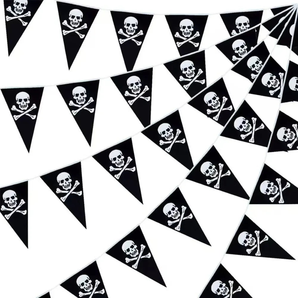 Black Skull Halloween Pennant Banner - Ghost Festival Party Decorations