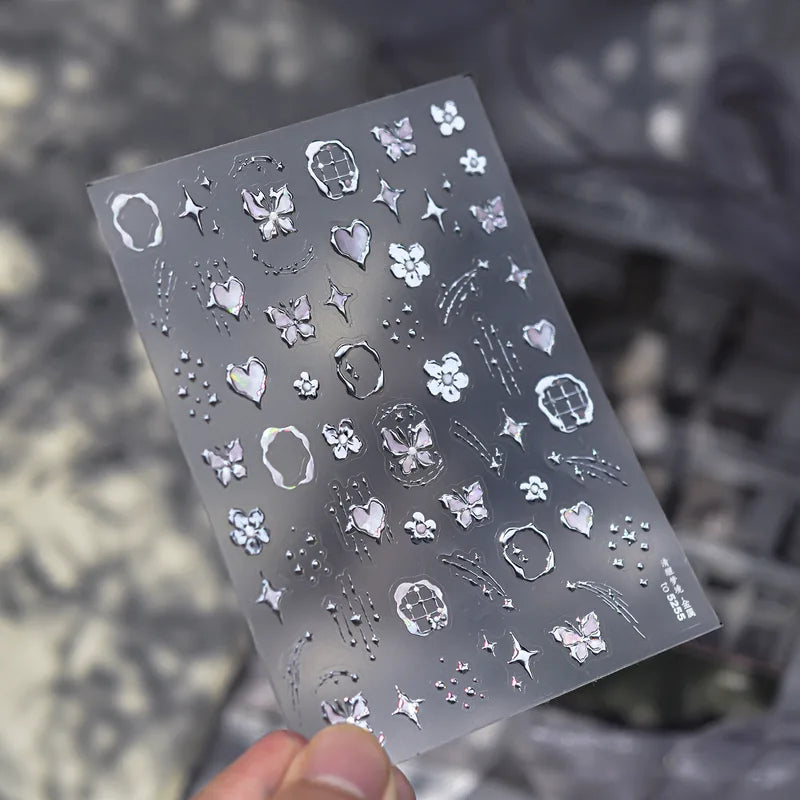 Nail Art Sticker Set with Butterfly Border and Gold Silver Accents - DIY Manicure Decoration