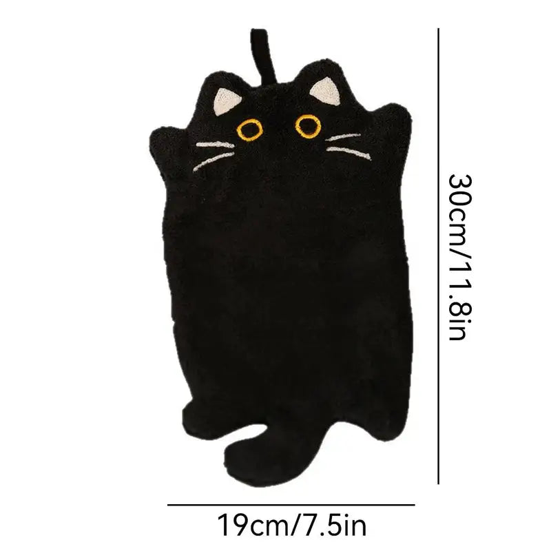 Black Cat Hand Towel - Thick Absorbent Kitchen & Bathroom Cloth, 30x19cm