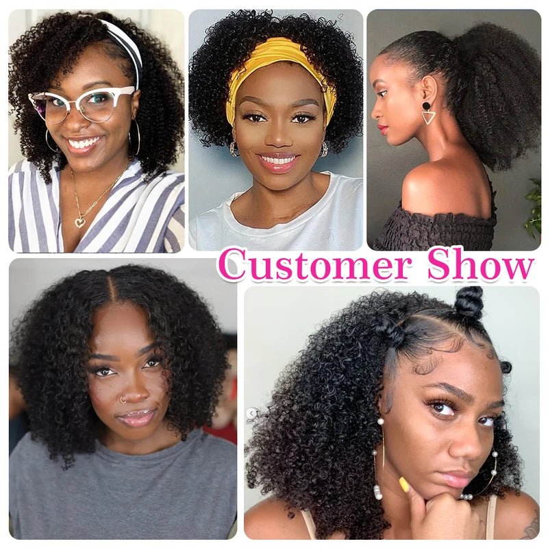 Kinky Curly Half Wig 3-in-1 Human Hair with Clip-Ins & Drawstring Seamless Style