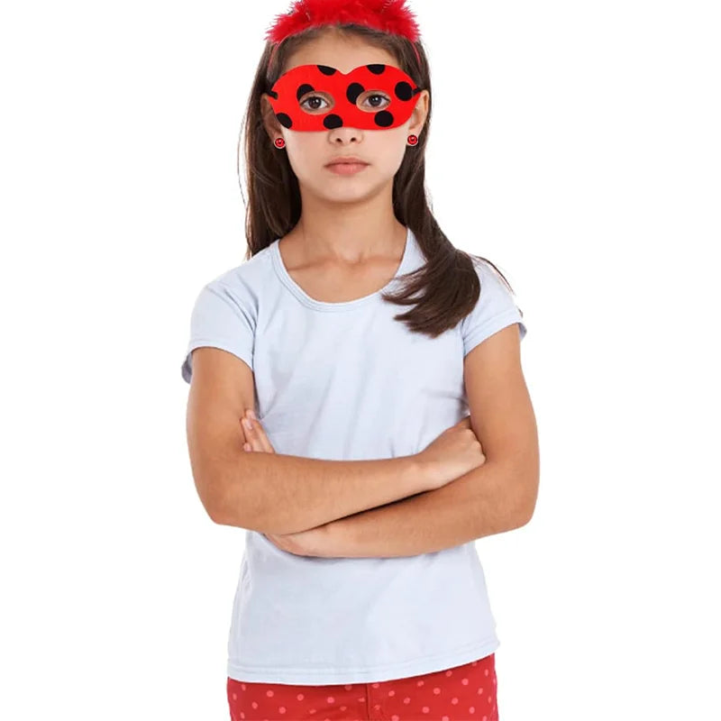 Kids Ladybird Costume Accessories Set with Bug Eye Masks, Gloves & Earrings for Halloween & Parties