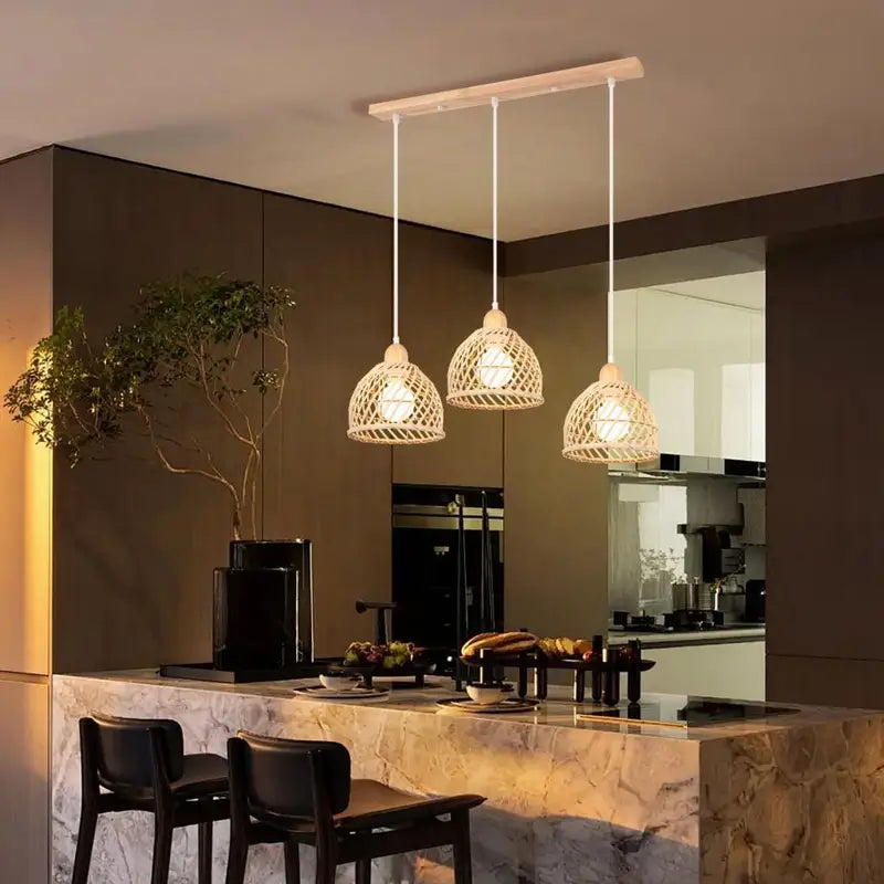 Vintage Bamboo Wicker Rattan Pendant Light Shade - Hanging Ceiling Lamp for Living Room & Kitchen