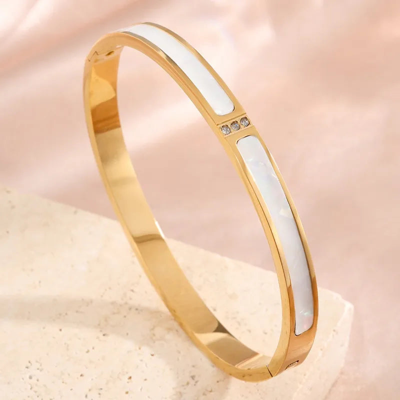 Women Stackable Gold Color Bangles Stainless Steel Jewelry for Wedding & Gift