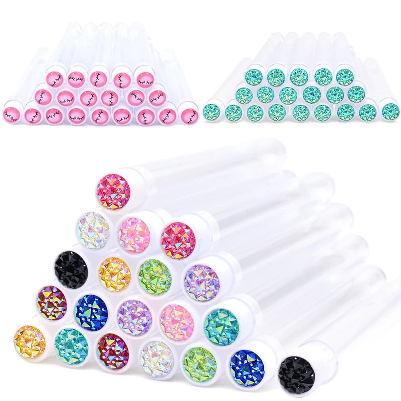 20 Pack Reusable Eyelash Brush Tubes with Sparkling Lash Spoolies and Dust-Proof Flask Case
