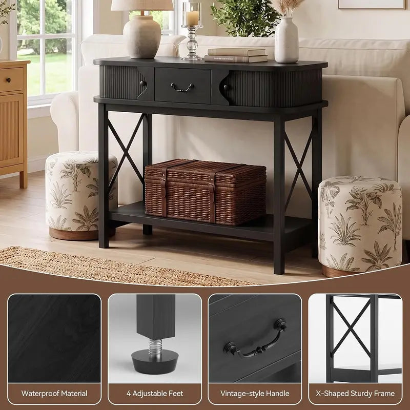 39-Inch Narrow Console Table with Drawers and Cabinets for Entryway and Living Room