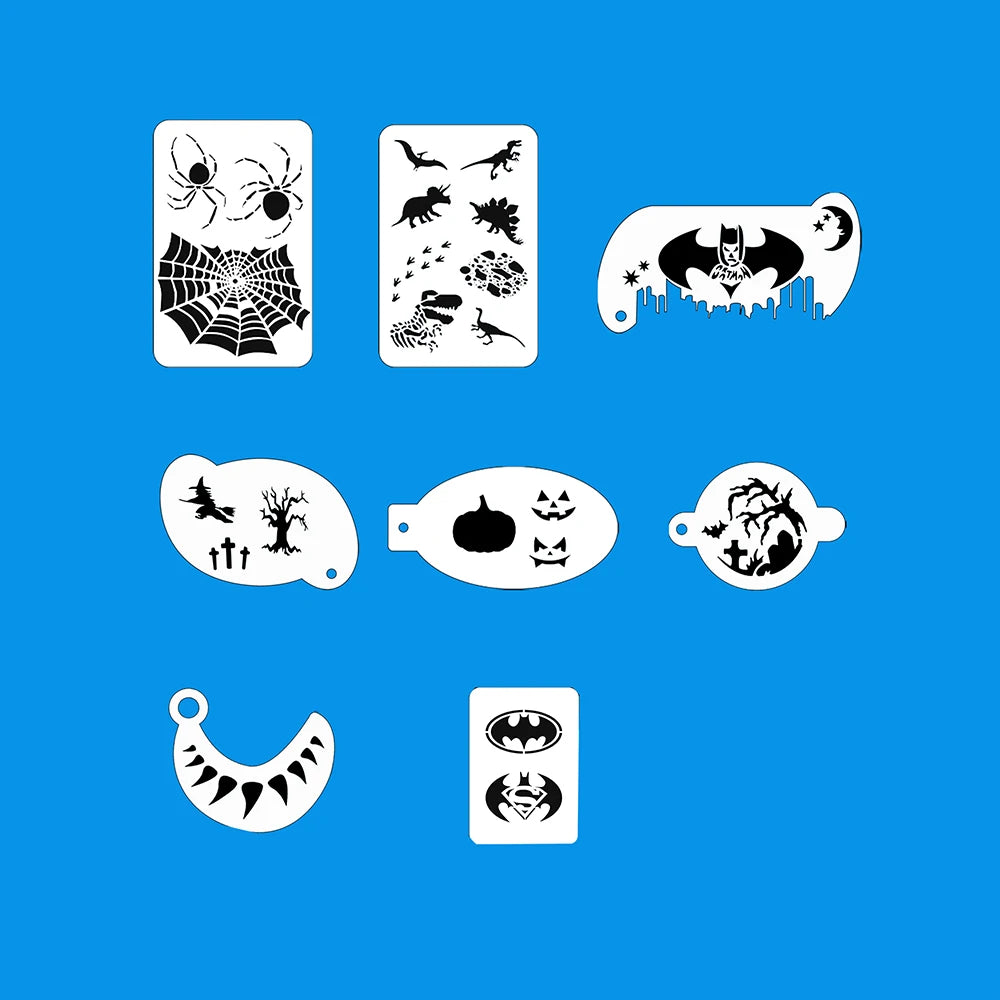 Reusable Face Paint Stencils for Body Art Halloween Makeup & Temporary Tattoos - 8 or 9 Pieces