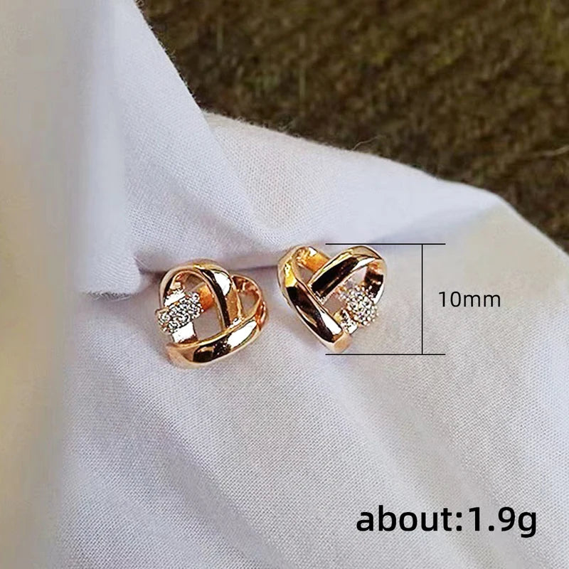 Eternity Love Earrings for Women Heart Stud Piercing Silver & Gold Tones