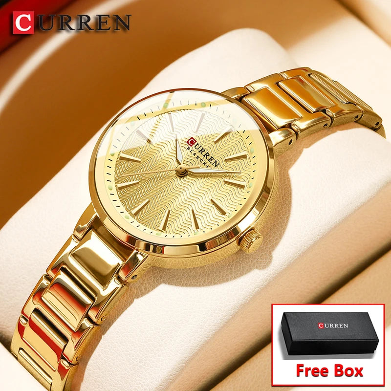 Elegant Ladies Watch with Ripple Dial, Water-Resistant Fashion Timepiece for Women