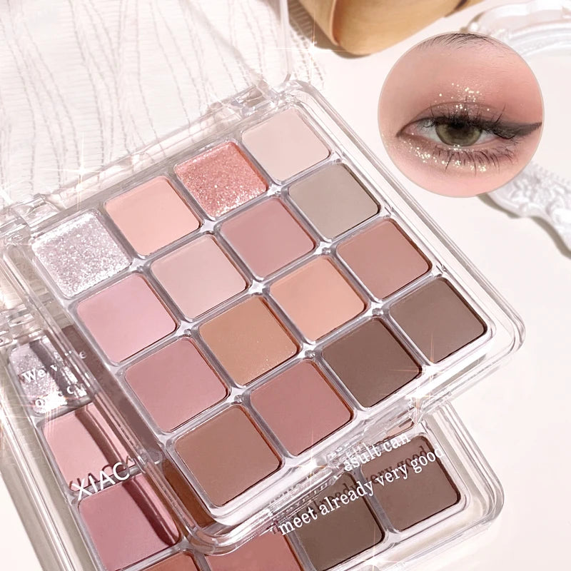 16-Color Sunset Magic Eye Shadow Palette with Pearl & Matte Finishes - Earth Tones