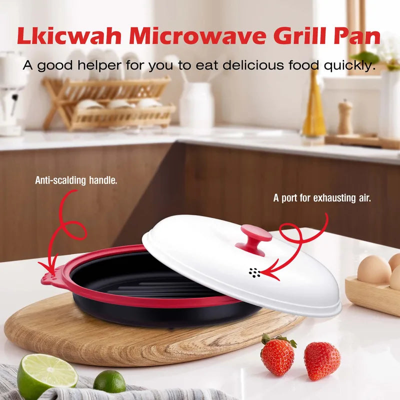 Microwave Crisper Pan & Grill Set with Glass Lid - Fry, Brown, Crisp - Microwave-Safe Cookware