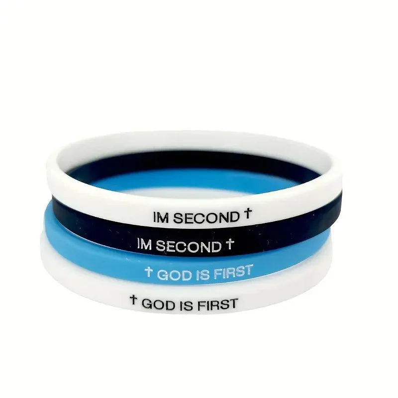 Mens Black White Silicone Bracelets with Cross Symbol - Minimalist Spiritual Wristbands, Durable Gift Set