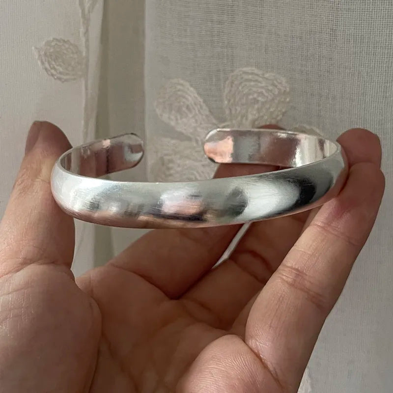 Solid Sterling Silver Retro Bracelet for Women Men Wide Handmade Vintage Jewelry