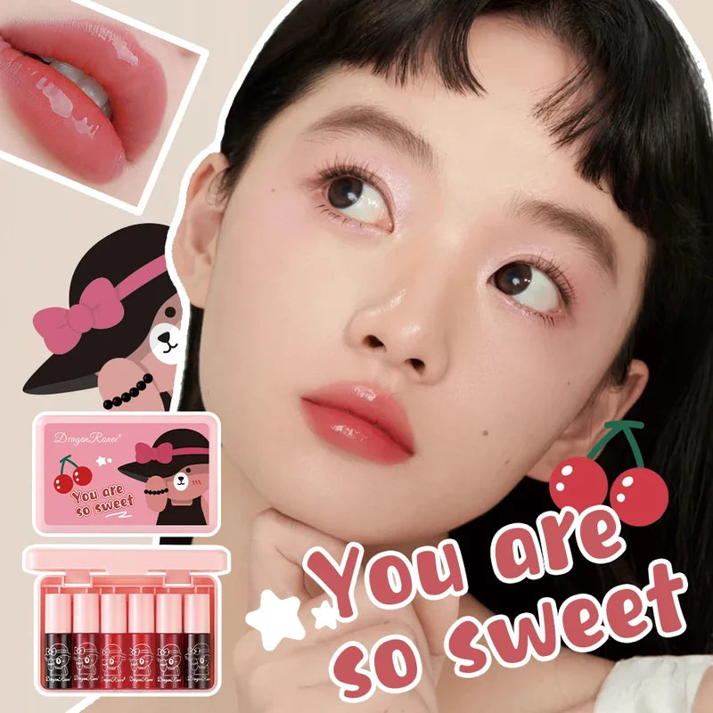 Mini Water-Based Lip Stain Set - Moisturizing Long-Lasting Glossy Lip Makeup Kit