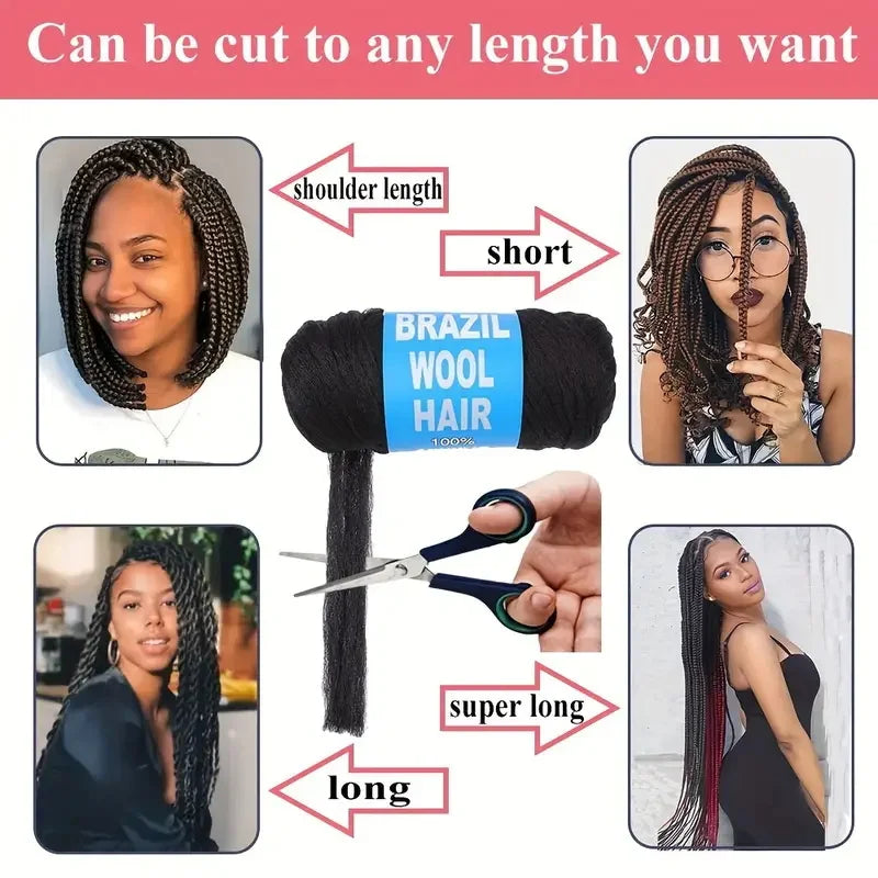 Multicolor Wool Hair Extension Rolls for Crochet Braids and Twist Styles - 70G/Roll