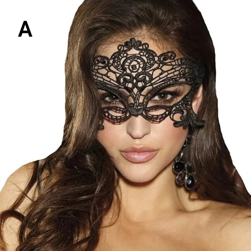 Halloween Lace Mask for Women Half Face Costume Party Mask - Black+Beige