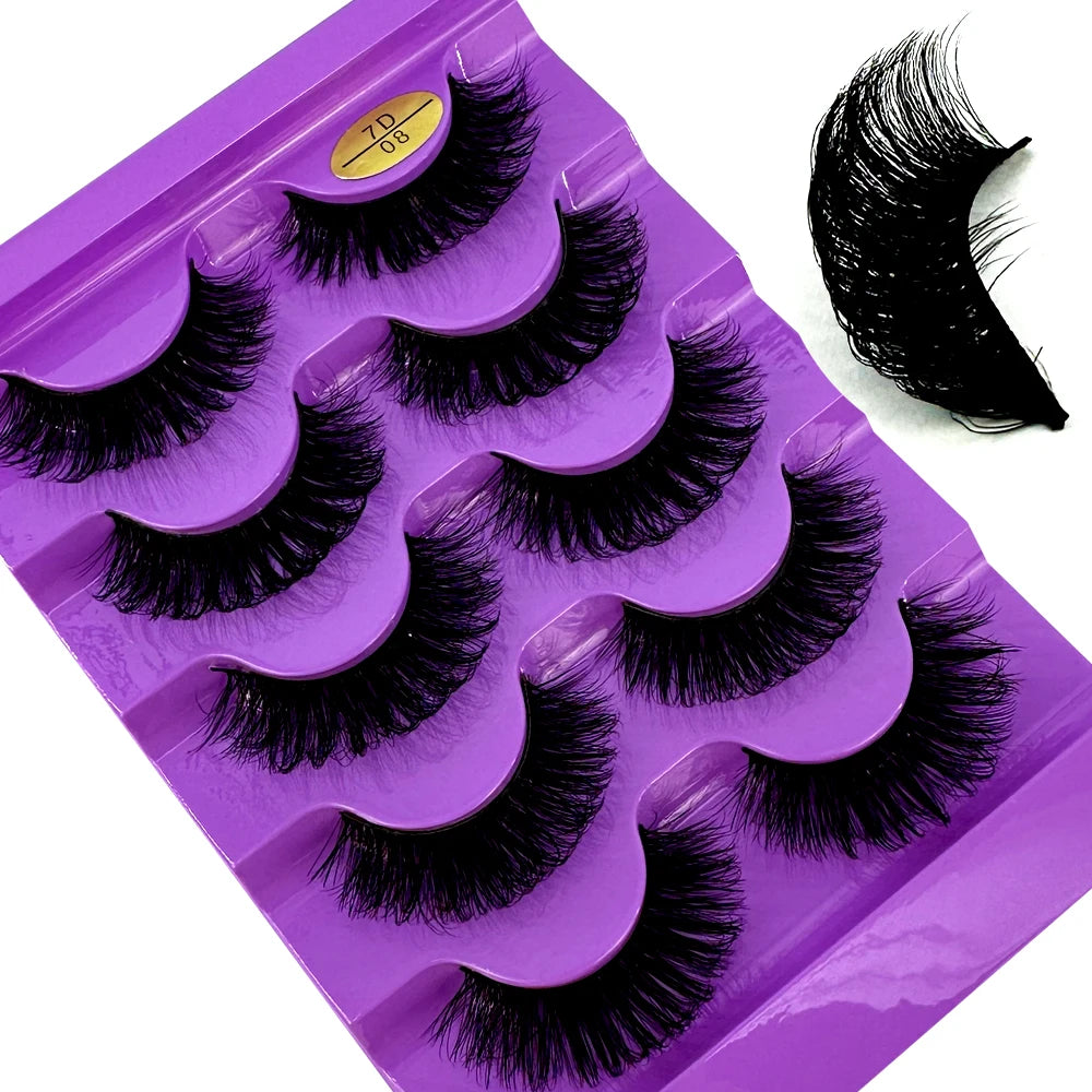 3D Natural False Eyelashes with D Curl Fluffy Style - Wispy Cross 5 Pairs