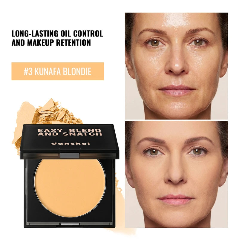 Matte Full Coverage Pressed Powder Foundation with Puff - Waterproof 24H Oil Control