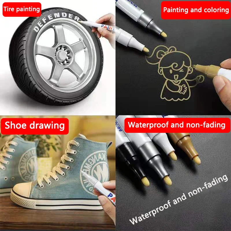 5pcs Waterproof Rubber Paint Markers for Tire & Car Painting - Multi-Color