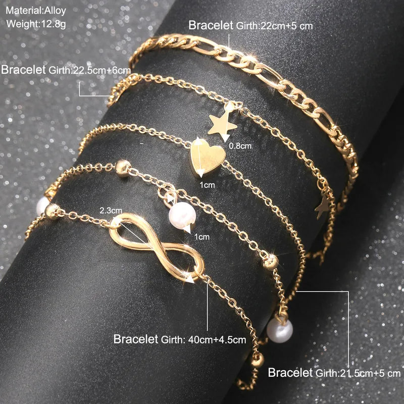 5Pcs Retro Multilayer Tassel Anklet Set for Women Beach Jewelry Bohemia Vintage Foot Accessories
