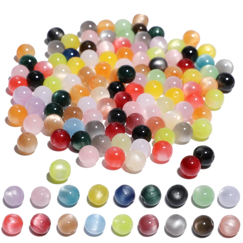 Mixed Color Shiny Resin Cat Eye Beads 8mm Round Spacer Jewelry Making 50pcs