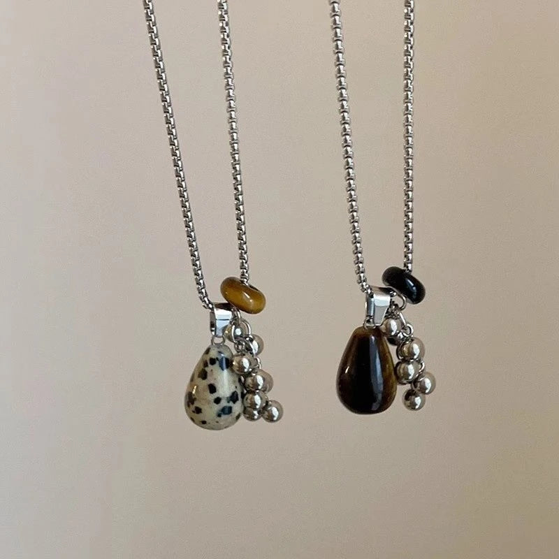 Irregular Tiger Eye Stone Pendant Necklace for Women Long Chain Jewelry