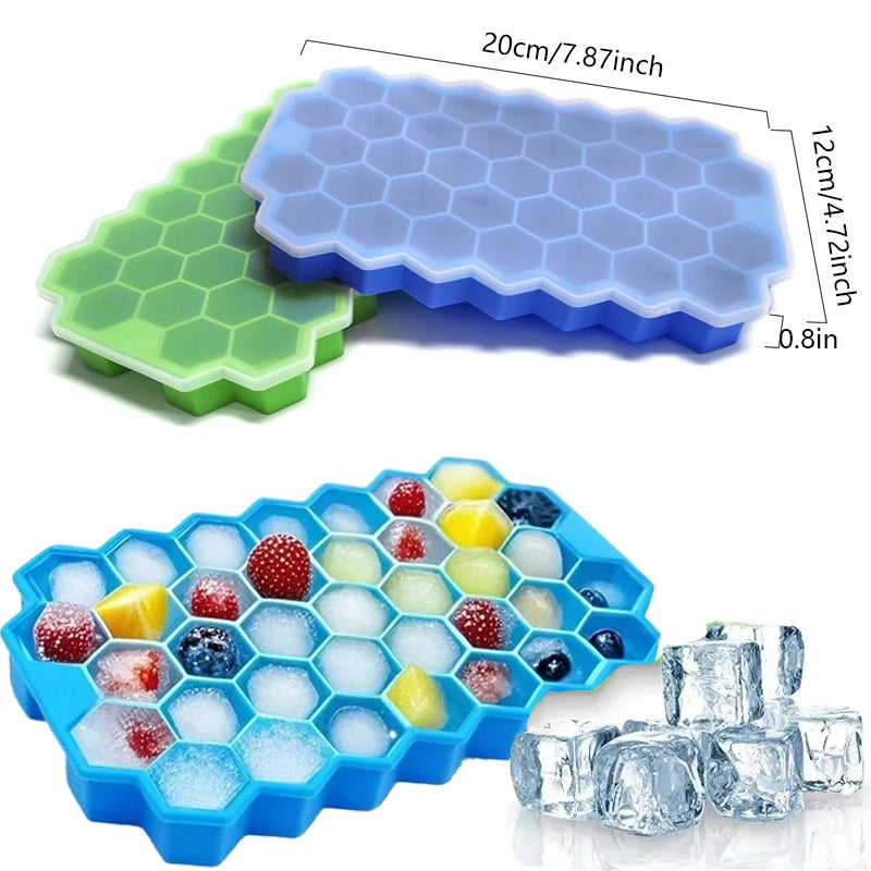 37 Grids Silicone Ice Cube Mold with Lids Honeycomb Shape Reusable Food-Grade BPA-Free