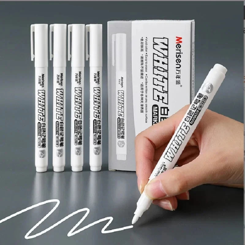 Set of 1-6 Waterproof Oily White Marker Pens for Fabric Wood Leather Graffiti