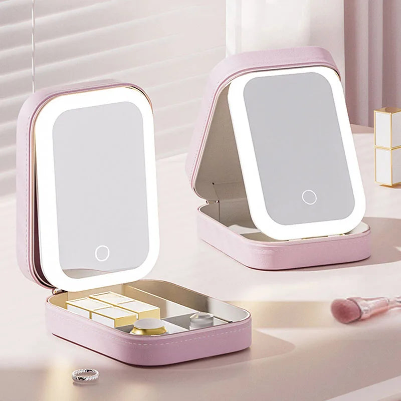 LED Makeup Bag with Mirror - Portable Cosmetic Storage for Women, Small Lighted Organizer