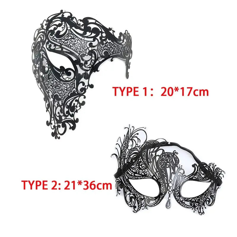 Black Gold Skull Metal Mask for Halloween Masquerade Party - Venetian Half Face Mask