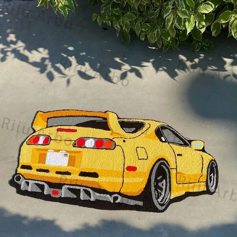 Kids Car Themed Rug - Soft Plush Floor Mat for Boys Room, Playroom, Bedroom Decor