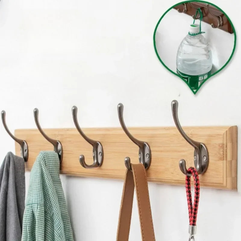 Wall-Mounted Bamboo & Zinc Alloy Coat Rack with Double Hooks - Retro Home Organizer