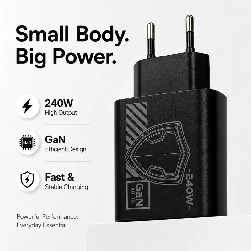 240W GAN Multi-Port Travel Charger with EU/US Plugs & 1M Braided USB C Cable