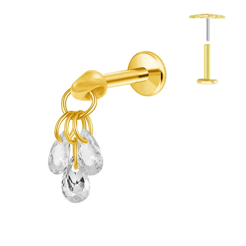 Titanium Zircon Teardrop Earring & Cartilage Piercing Set - Hypoallergenic Labret Studs