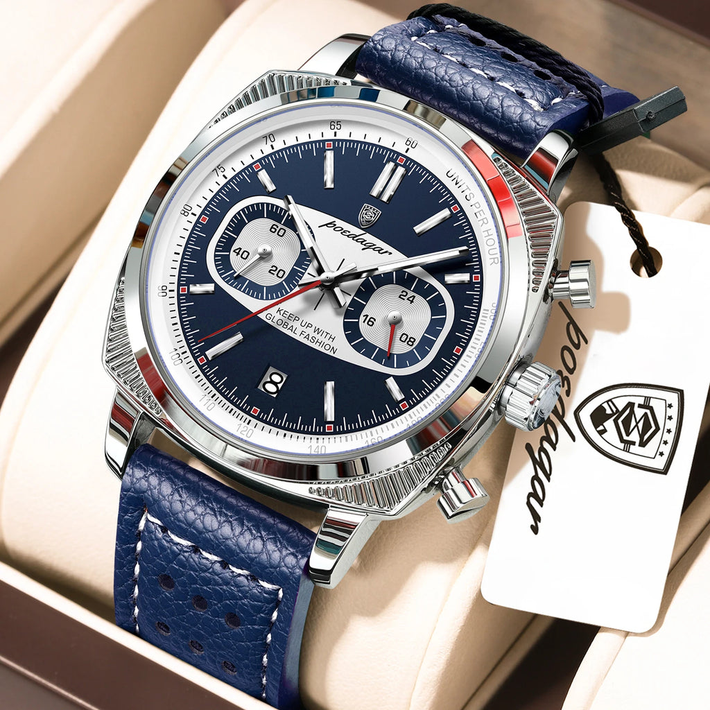 Men's Quartz Chronograph Waterproof Leather Wristwatch - Luminous Sport Watch