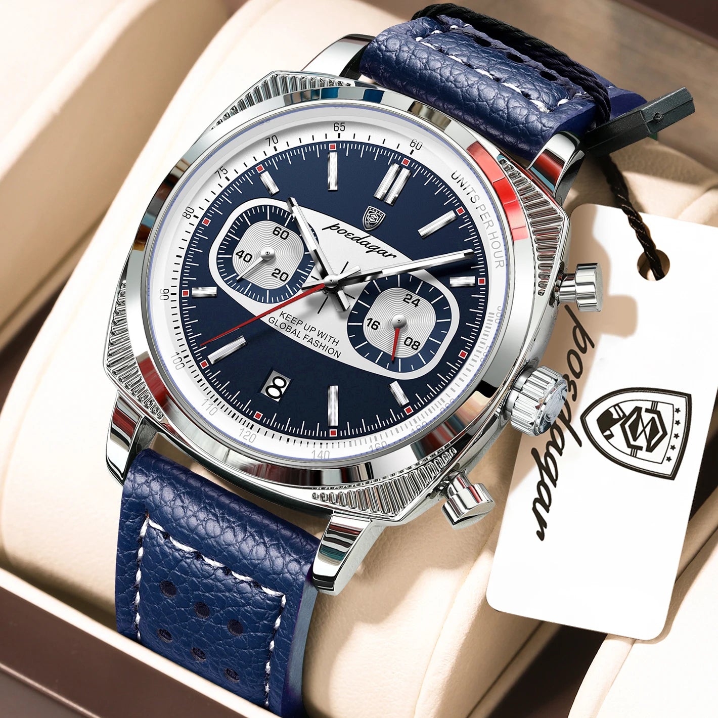 Men's Quartz Chronograph Waterproof Leather Wristwatch - Luminous Sport Watch