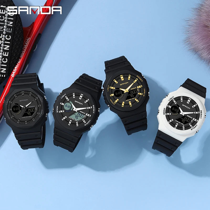 Men's Luxury Quartz Sport Watch with Dual Digital Display, Waterproof 50M