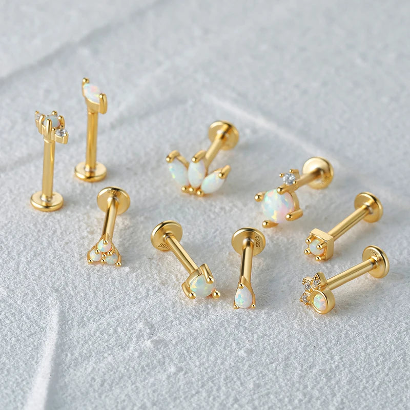 Sterling Silver Heart and Crown Opal Dainty Earrings for Women
