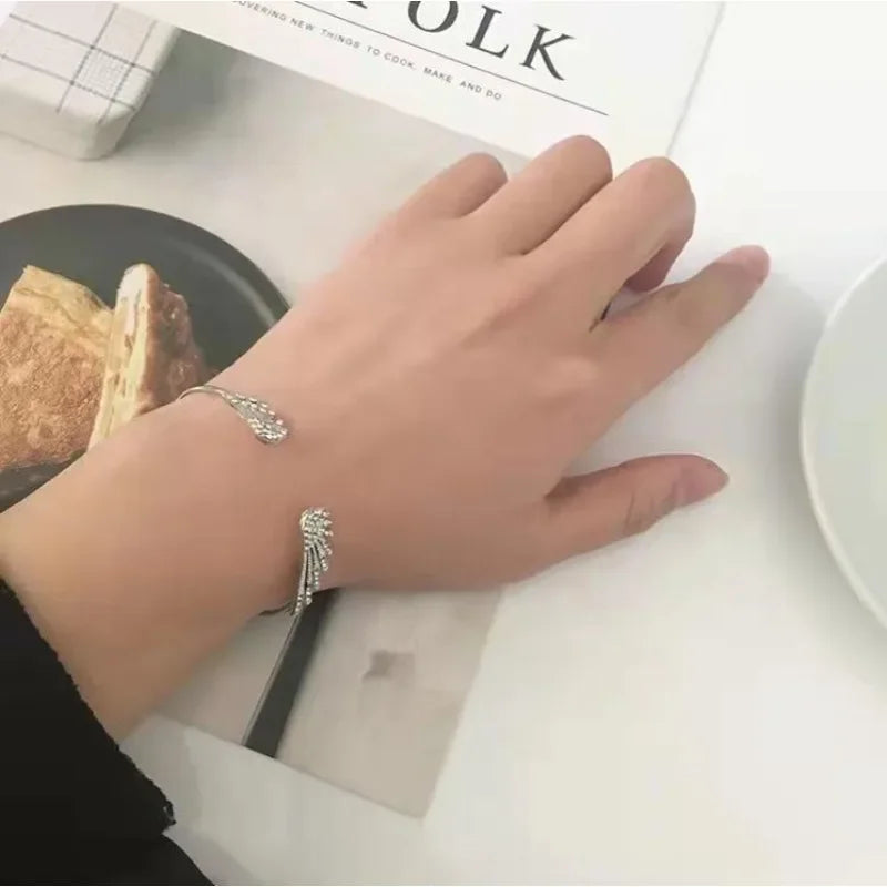 Angel Wings Bracelet for Women Adjustable Silver Feather Jewelry Gift