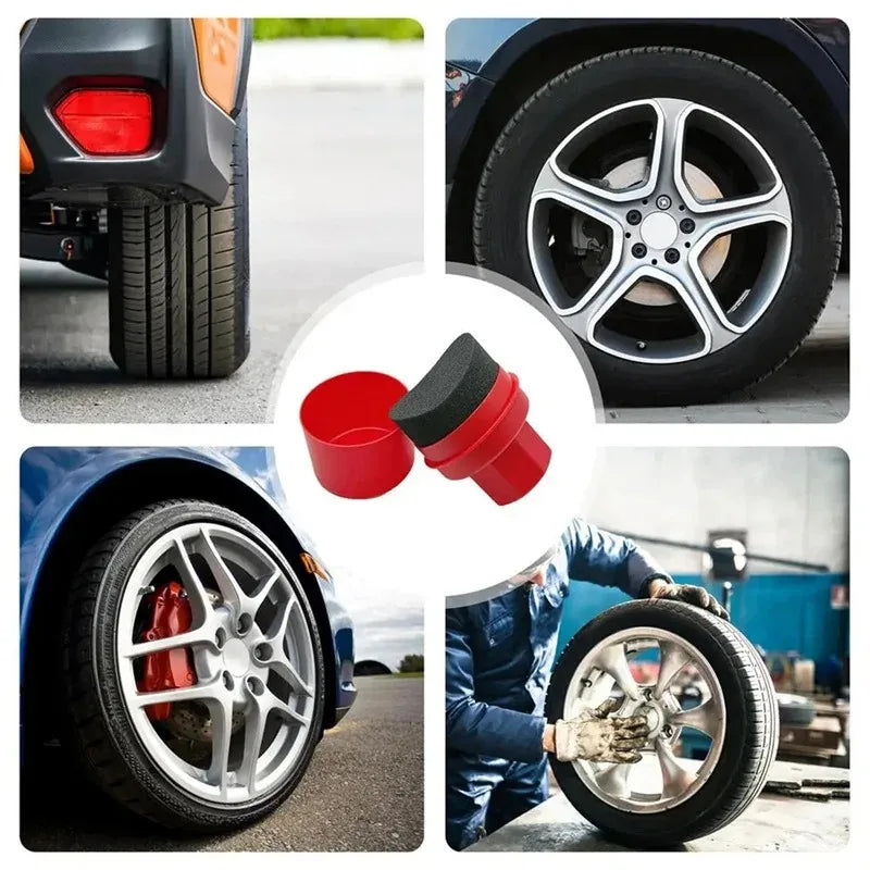 Car Wheel Polishing Waxing Curved Tire Sponge Brush with Cover for Car Detailing