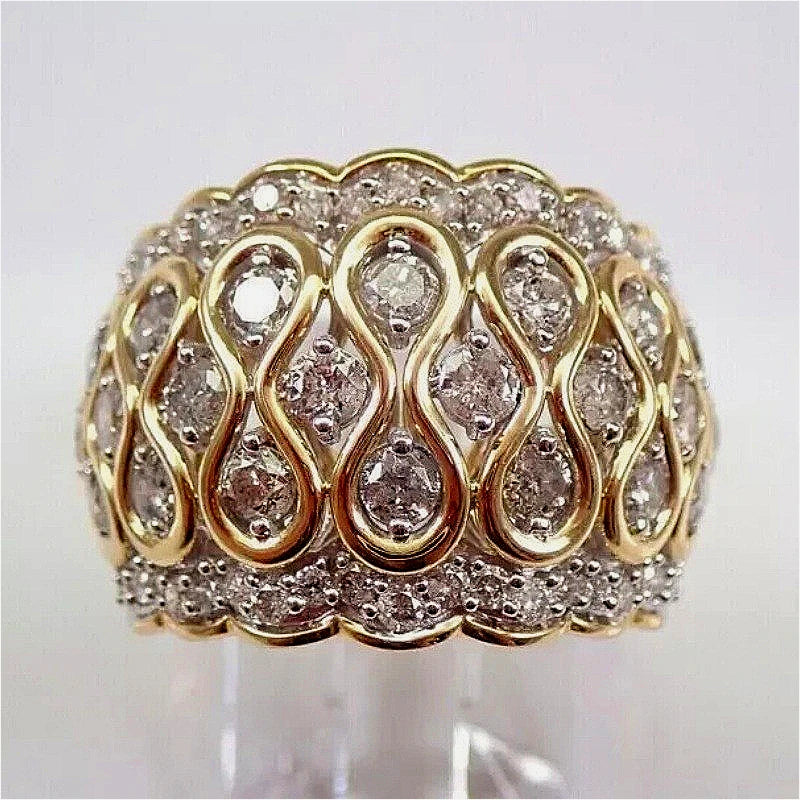 Golden Plated Zirconia Women’s Ring Elegant Fashion Jewelry Banquet Festival Accessory