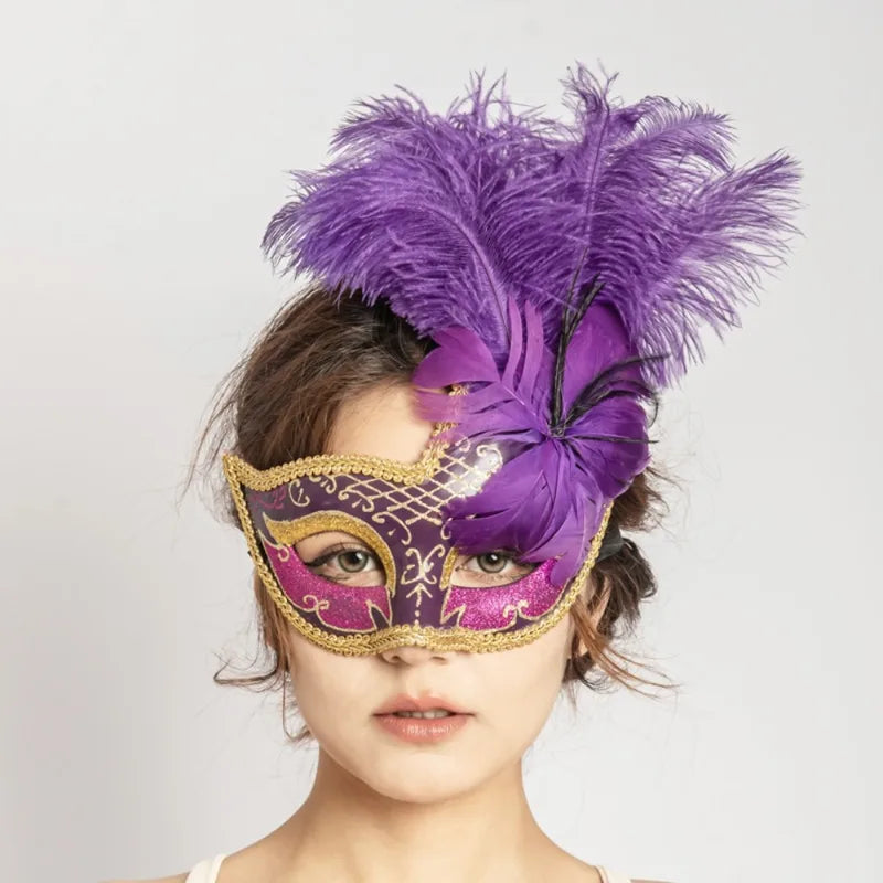 Venetian Princess Feather Mask for Masquerade Ball Costume - Women Party Accessory