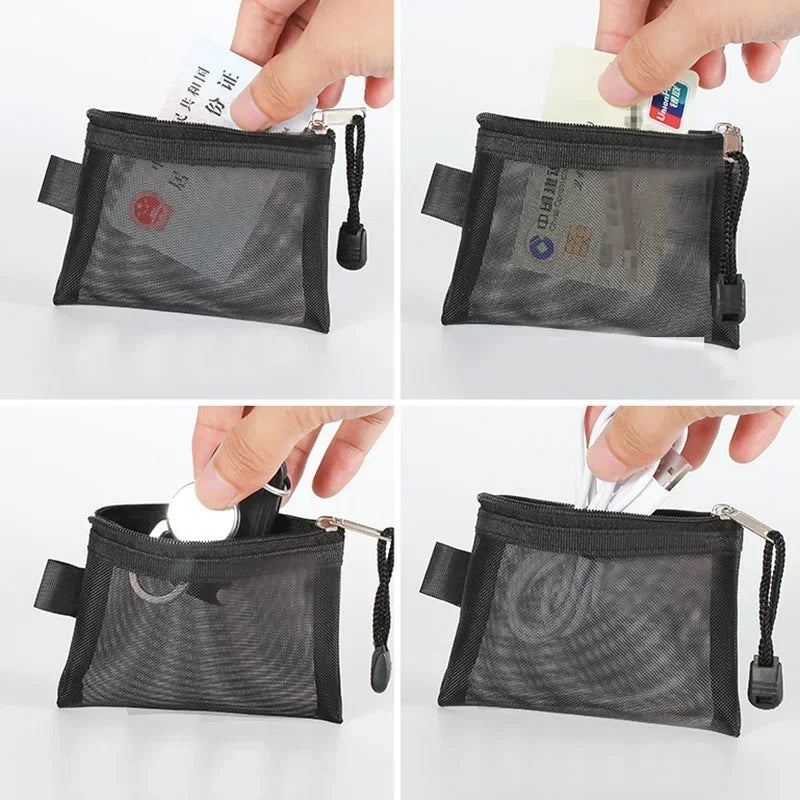 Mesh Coin Purse Wallet for Women Clear Zipper Storage Bag Small Purse